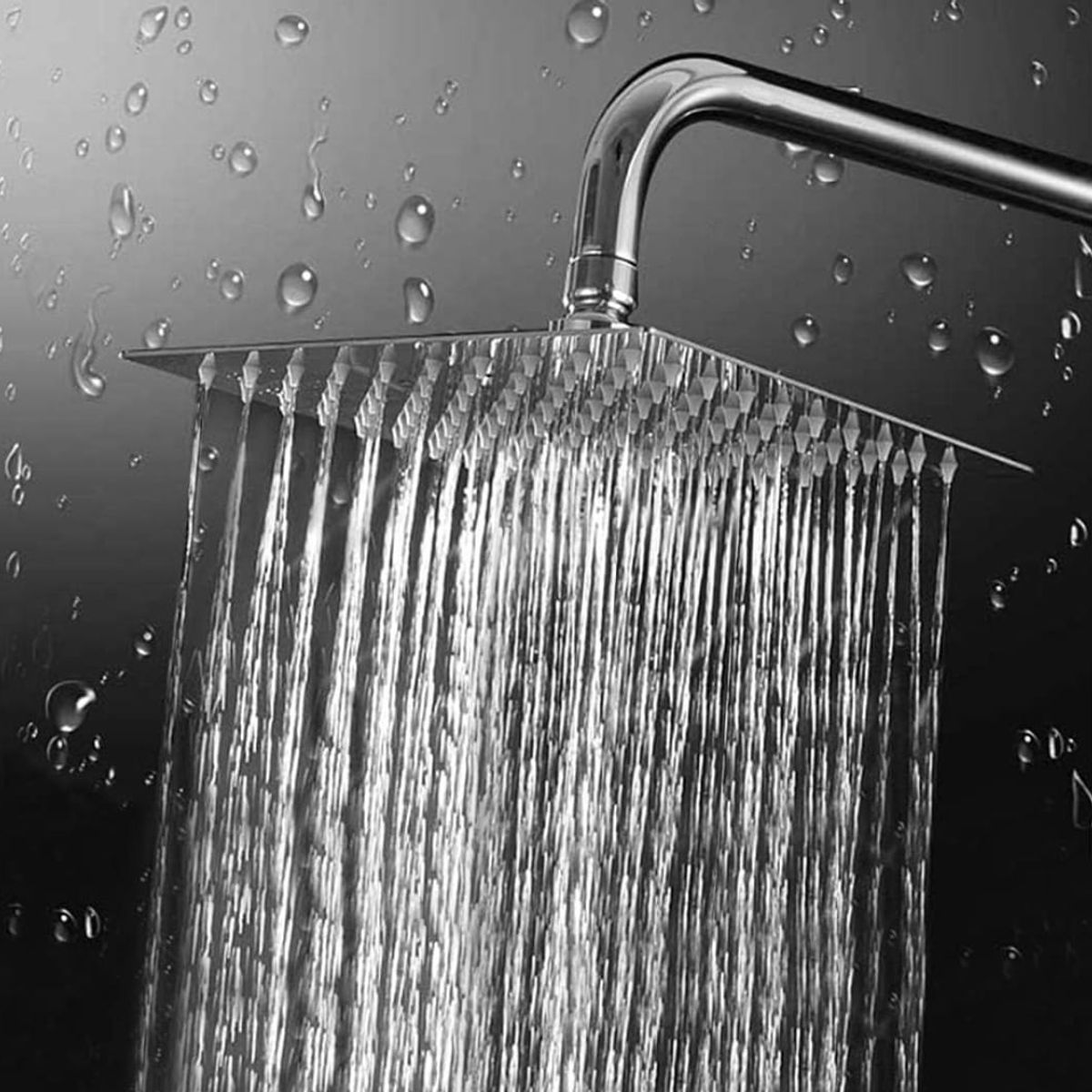 GENERICO - Cabezal Ducha Española Cuadrada Acero Cromado SS201 de 20cm +con Brazo redondo 37cm