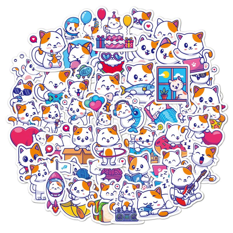 GENERICO - pack 50 stickers impermeables Gatos Naranjas