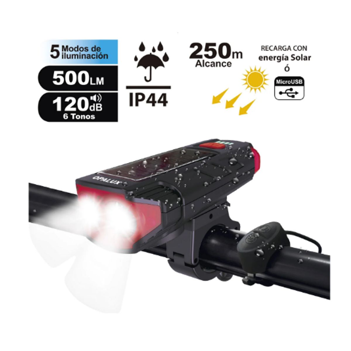 OPALUX - Luz Delantera Multifuncional con Timbre OP-HL329B OPALUX