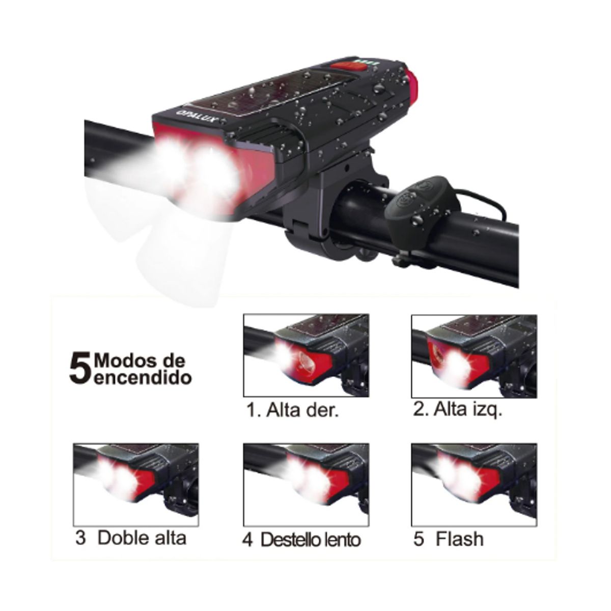 OPALUX - Luz Delantera Multifuncional con Timbre OP-HL329B OPALUX