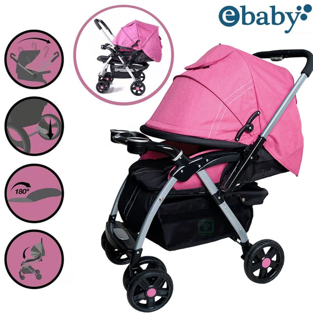 EBABY - Coche Cuna Ebaby «ROSSI» Rosado