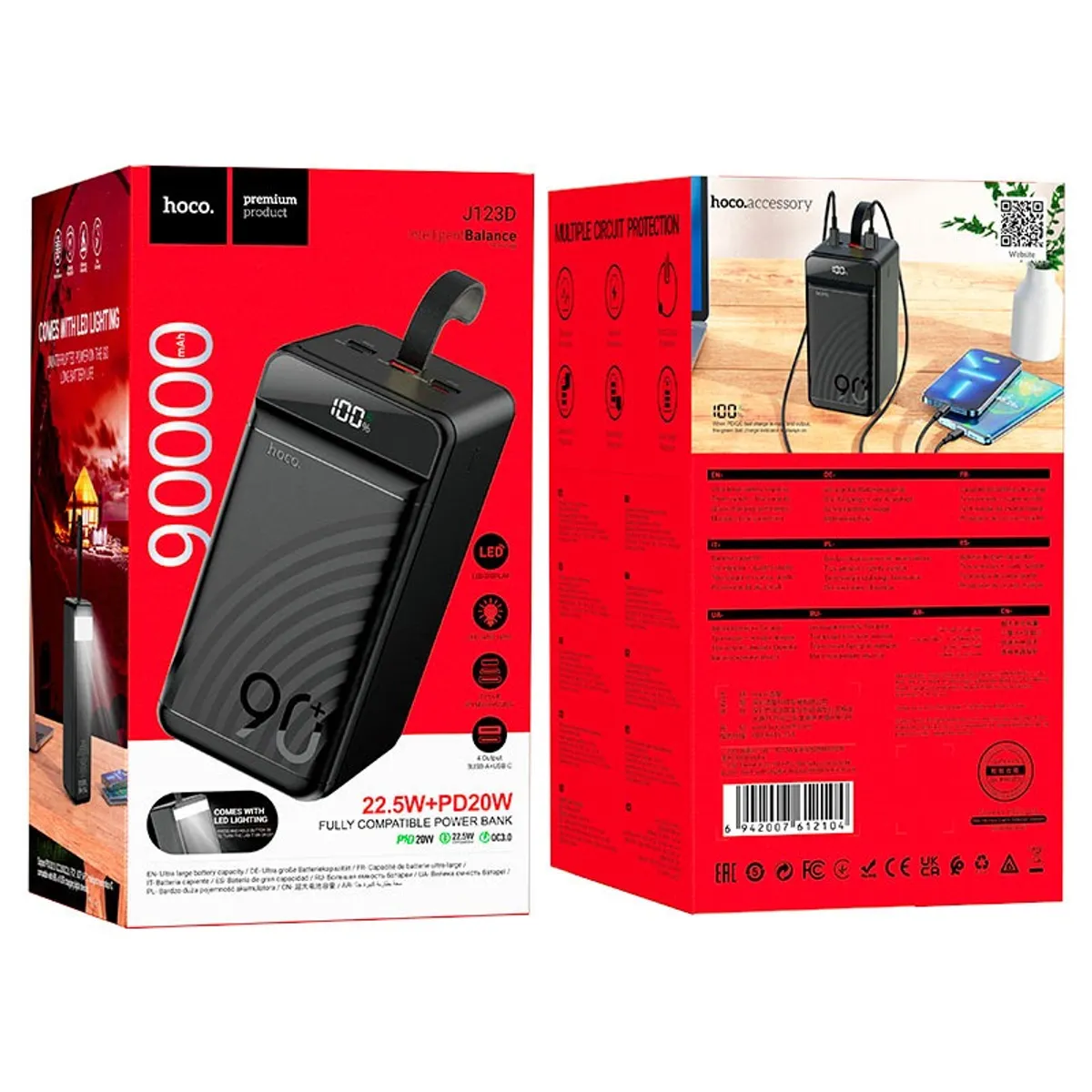 HOCO - Power Bank 90000mAh 22.5 W Hoco J123D PANTALLA DIGITAL