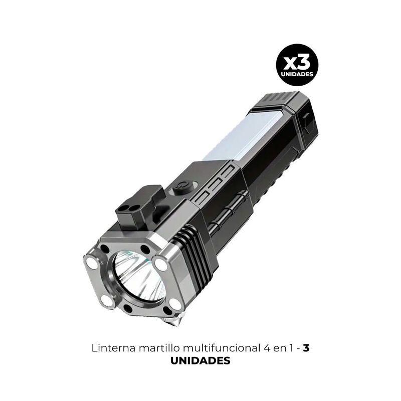 GENERICO - 3 LINTERNA MARTILLO MULTIFUNCIONAL 4 EN 1