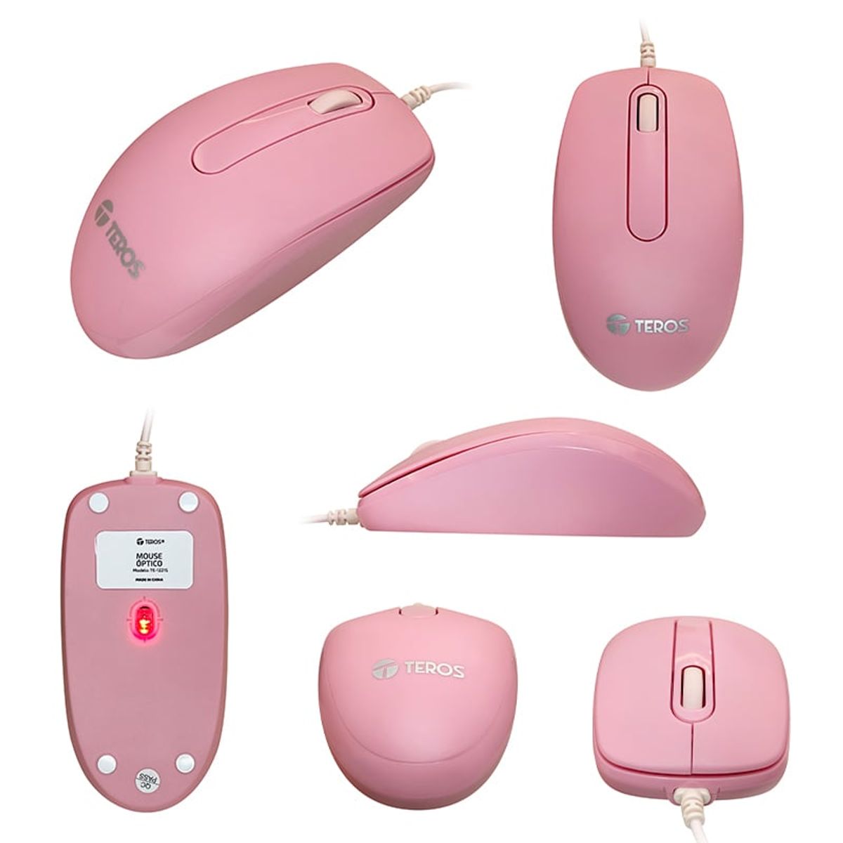 TEROS - Mouse óptico Teros TE-1226S 3 Resouciones 800-1200-1600dpi USB Rosado