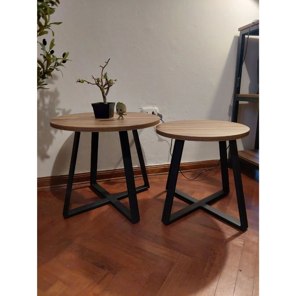 GENERICO - Mesas de centro estilo nido circular industrial nogal