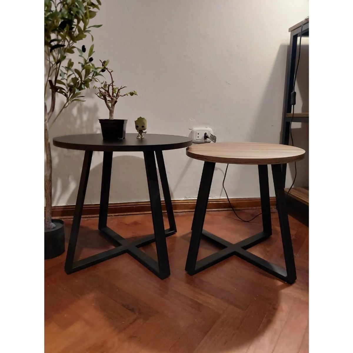 GENERICO - Mesas de centro estilo nido circular industrial negro y marron