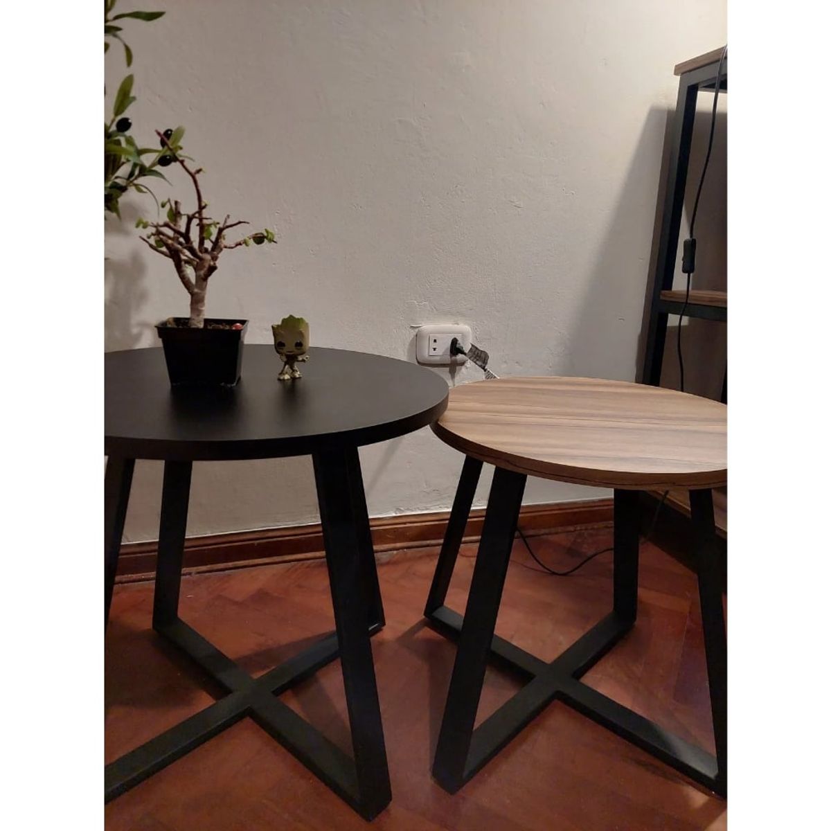 GENERICO - Mesas de centro estilo nido circular industrial negro y marron