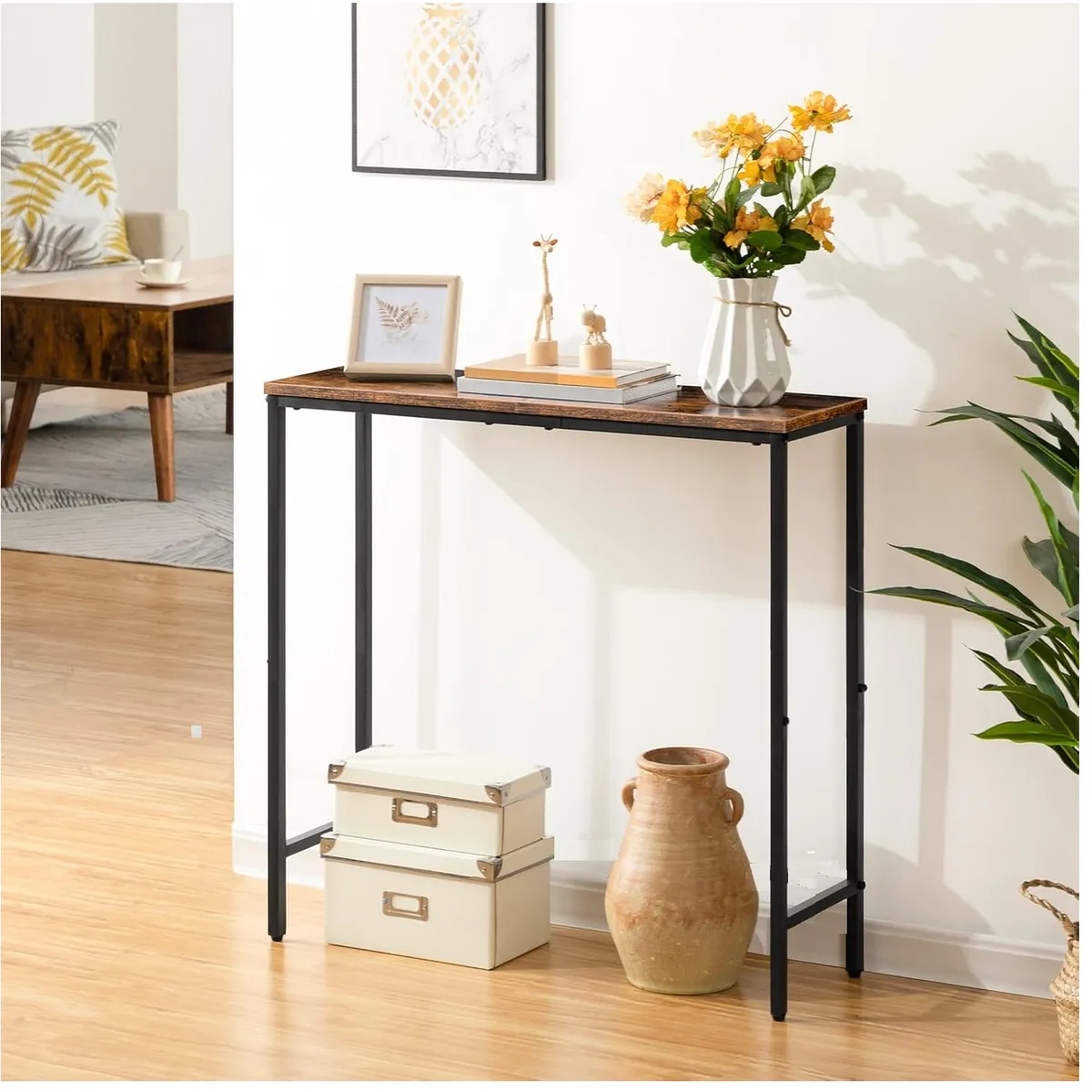 GENERICO - Mesa consola industrial de entrada o auxiliar 80x30x90 nogal