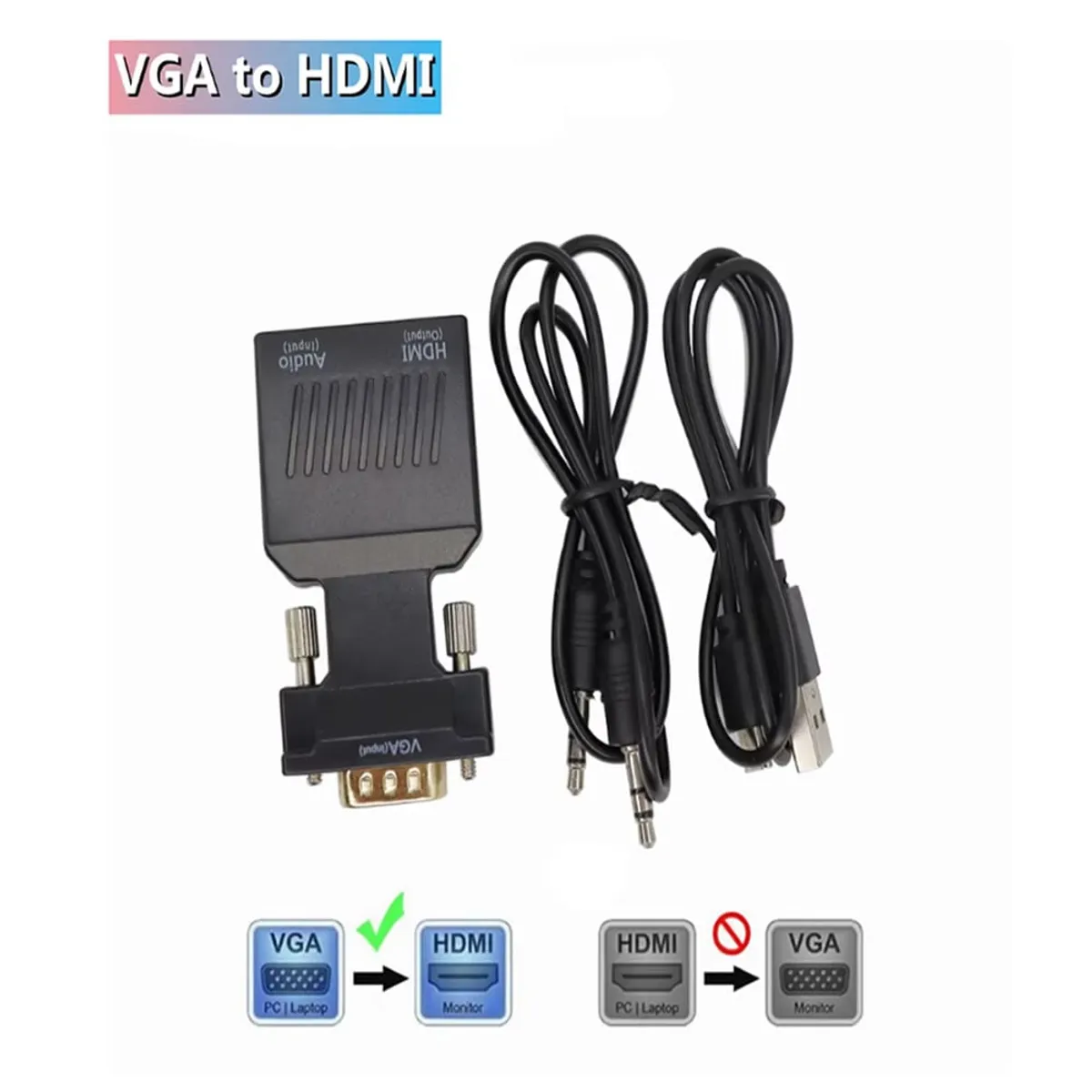 GENERICO - Adaptador Convertidor HD 1080P VGA a HDMI Negro