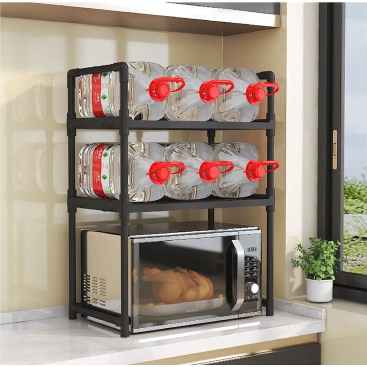 GENERICO - ESTANTE DE 3 NIVELES BLANCO  PARA MICROONDAS MAS TABLA DESCONGELANTE