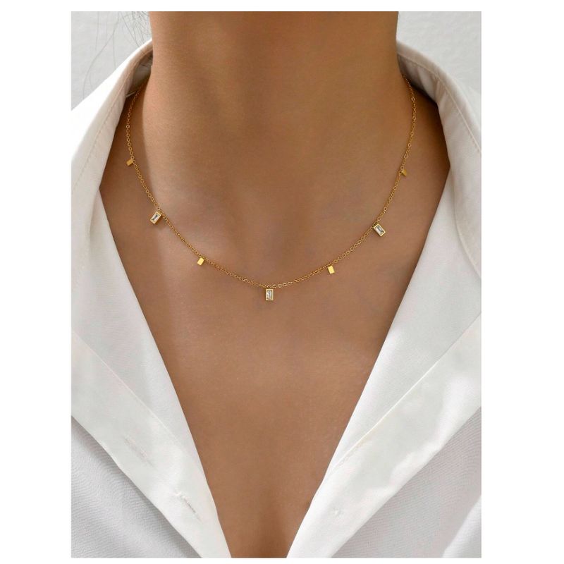 GENERICO - COLLAR DE ZIRCONIA  ACERO INOXIDABLE