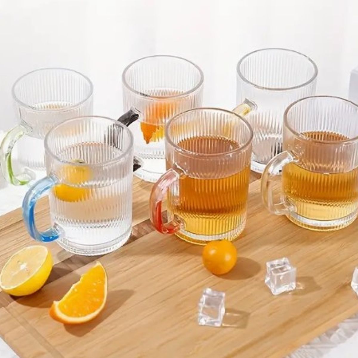 GENERICO - Set x 6 Tazas a Rayas con Asa de Colores 350 ml, Resistente al calor