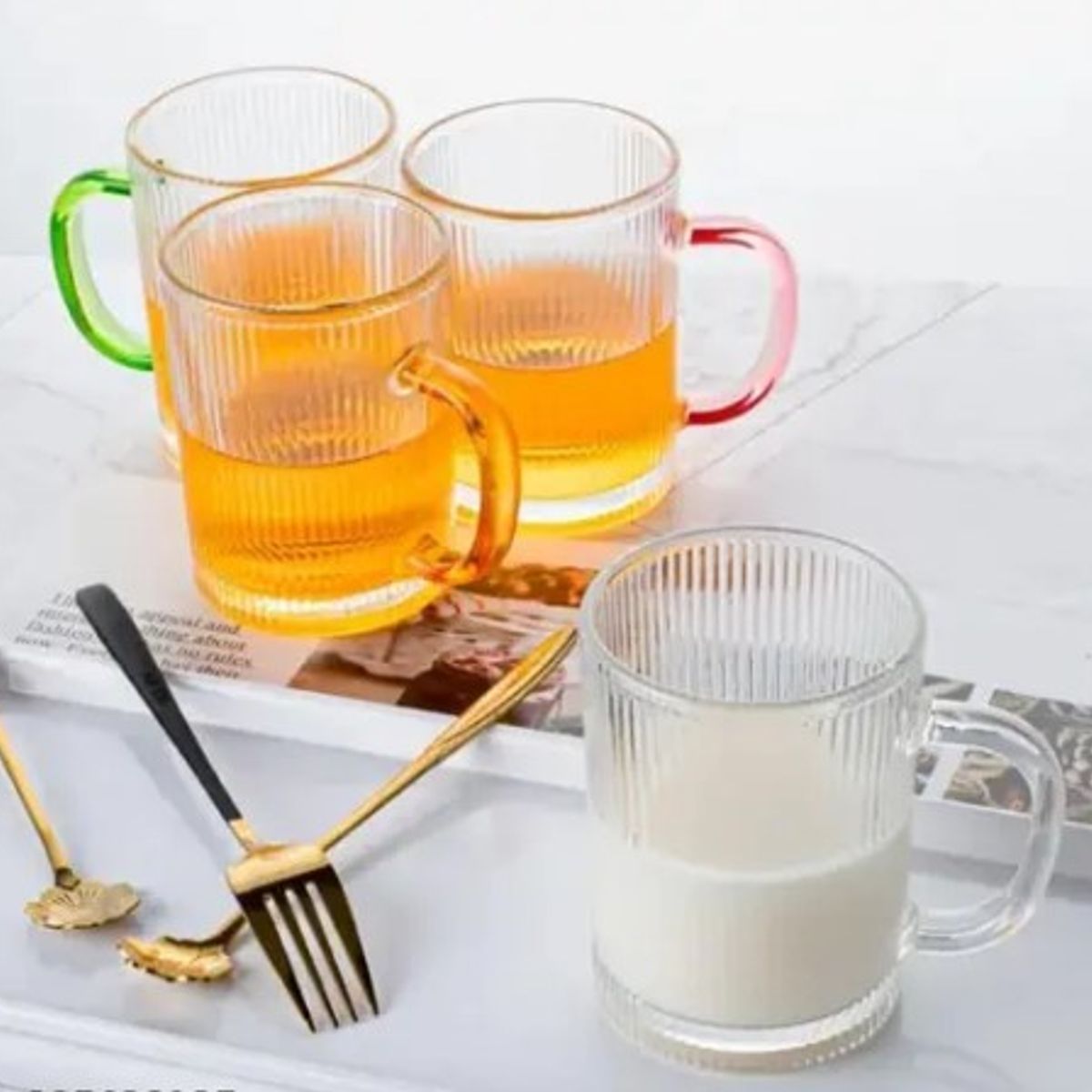 GENERICO - Set x 6 Tazas a Rayas con Asa de Colores 350 ml, Resistente al calor