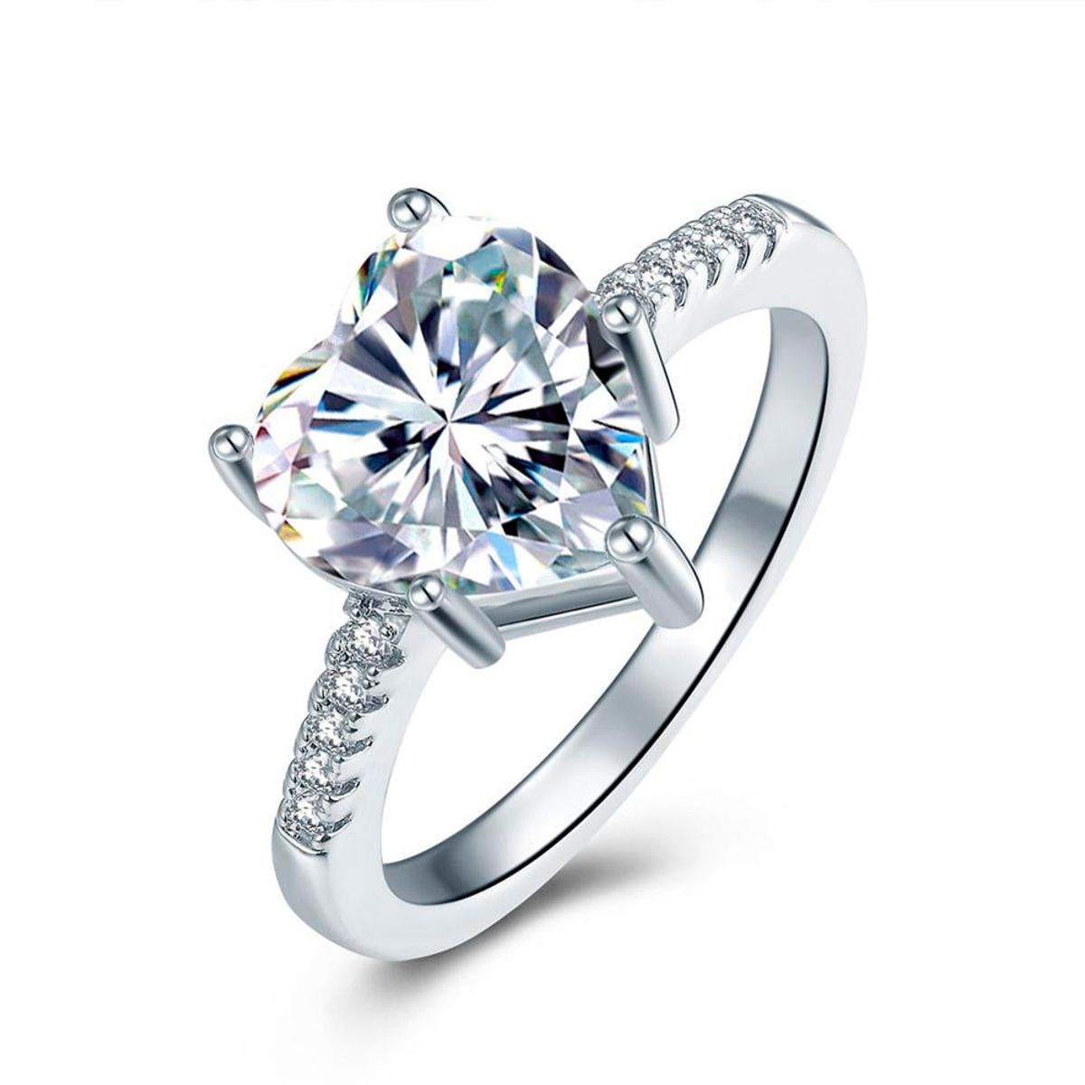 LA TIENDA 88 JOYAS Y ACCESORIOS - La Tienda 88 - Anillo De Pedida Mujer Corazón Bañado en Oro - Blanco