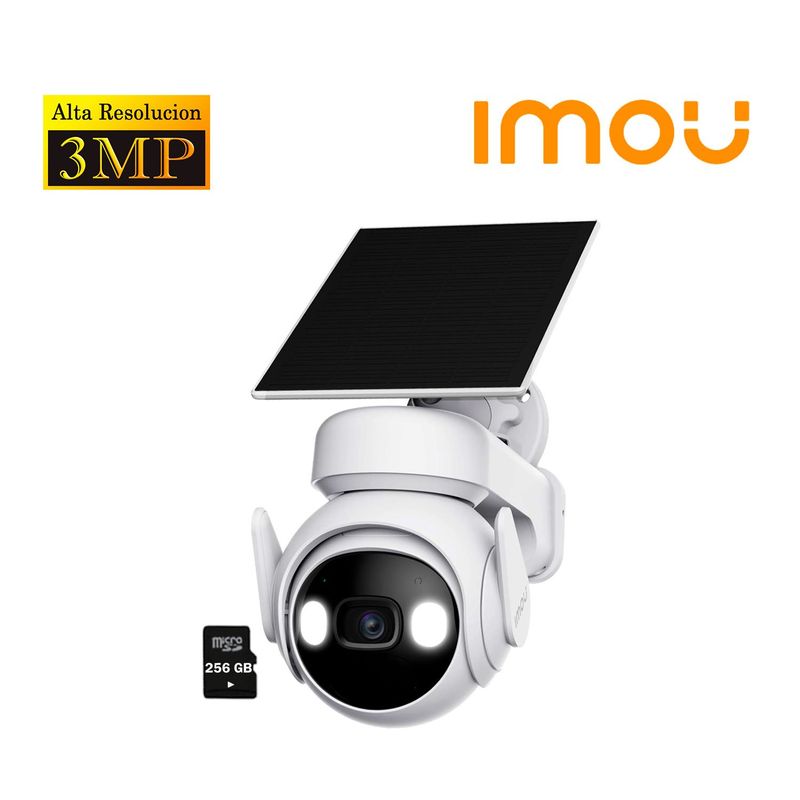 IMOU - Cámara Seguridad WiFi CELL PT 3MP 360° Panel Solar bateria + SD 256GB