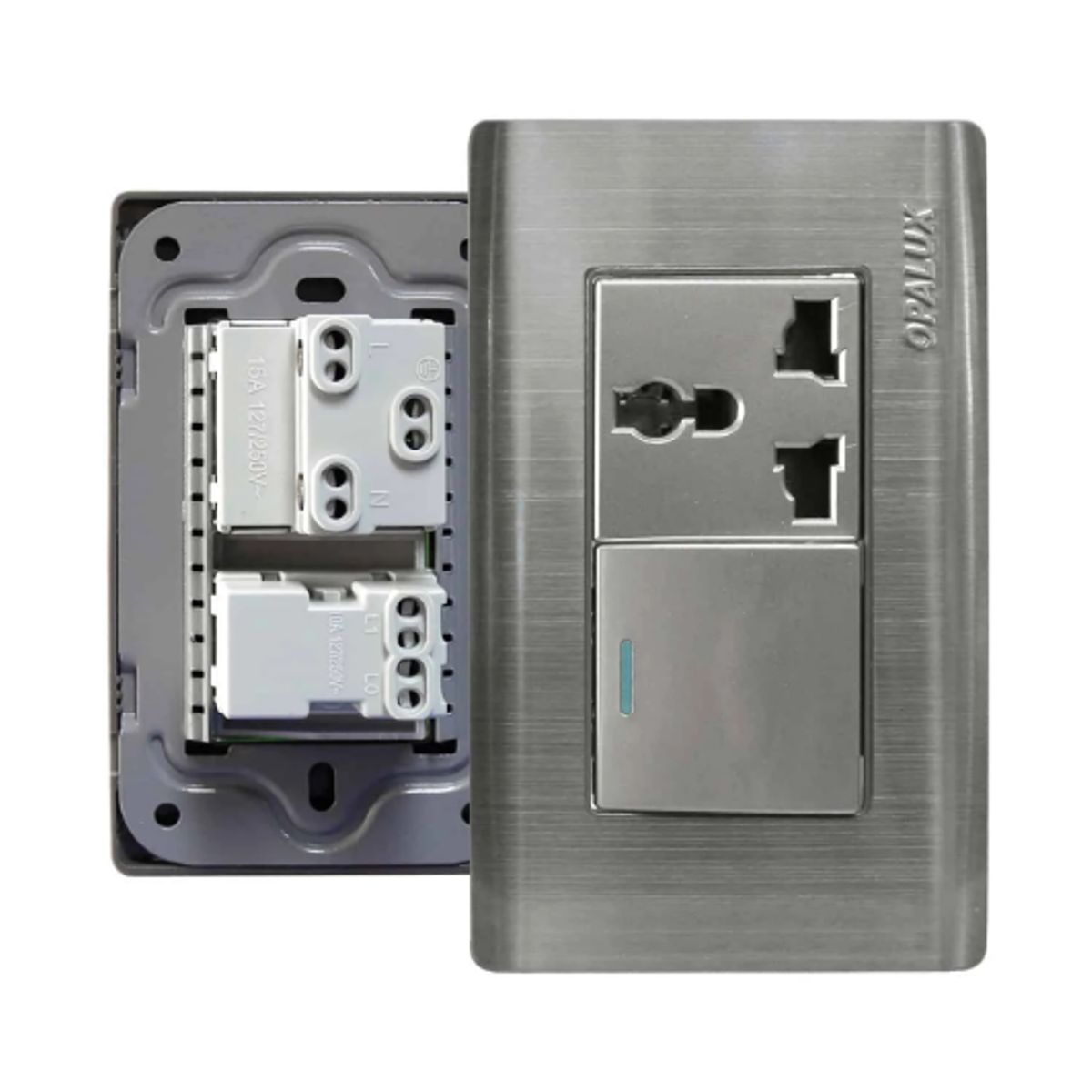 OPALUX - Interruptor + Tomacorriente Universal Metálico OP-SP39 OPALUX