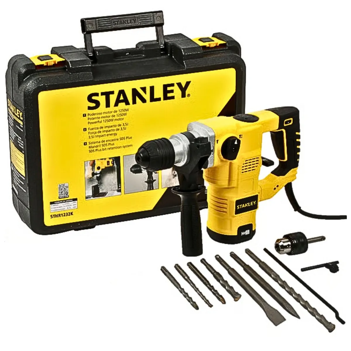 STANLEY - Rotomartillo SDS Plus Eléctrico 1250W Stanley maleta brocas  cinceles