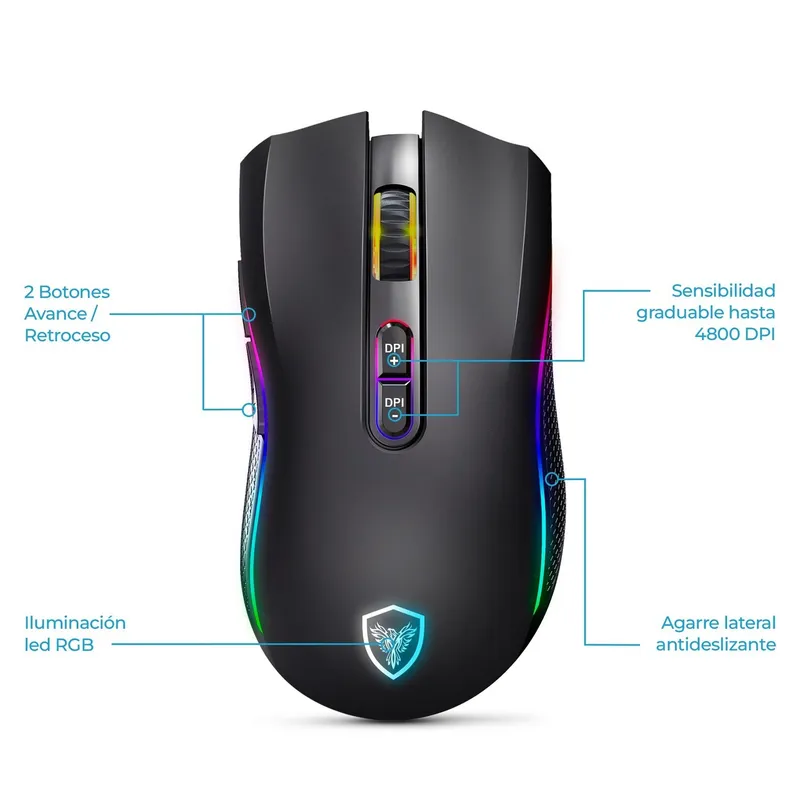 MICRONICS - Mouse Gamer Bluetooth Inalámbrico Recargable RGB