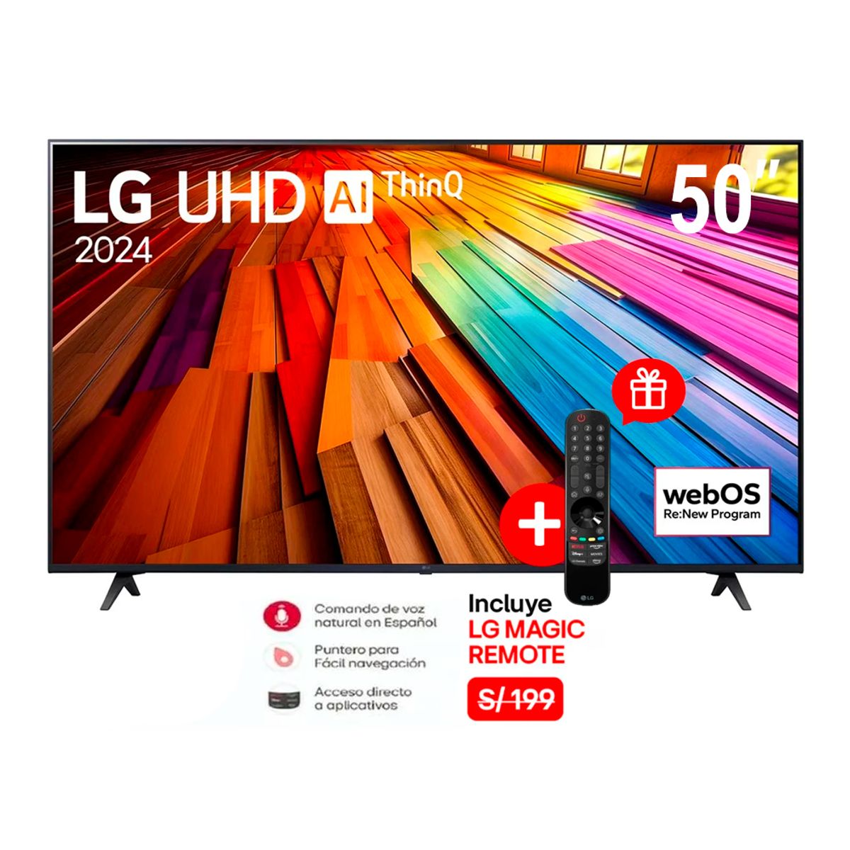 LG - Televisor LG 50 Smart 50UT7300PSA UHD 4K Wifi + Control Magic Remote MR24GN
