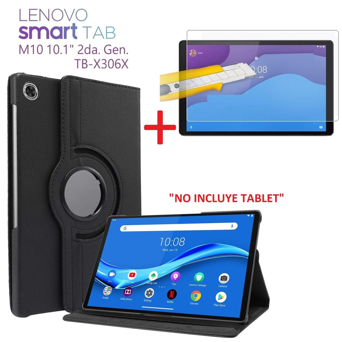 GENERICO - Funda Case + Mica Vidrio para Lenovo M10 2da Gen 10.1 4G Lte TB-X306X.