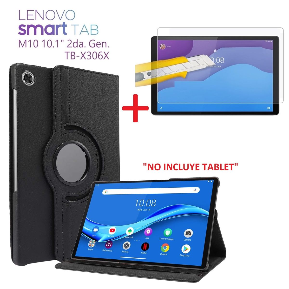 GENERICO - Funda Case + Mica Vidrio para Lenovo M10 2da Gen 10.1 4G Lte TB-X306X.