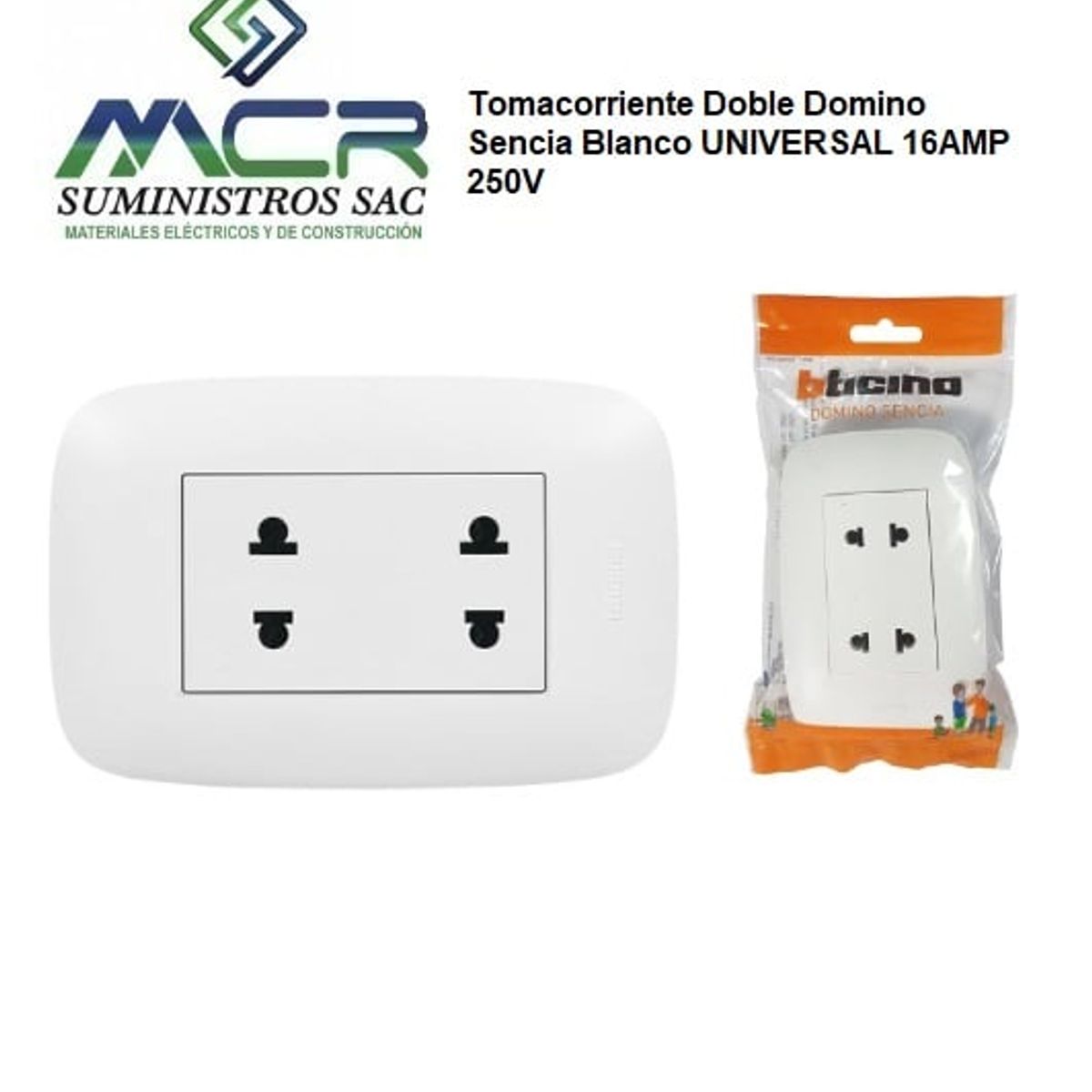 GENERICO - Tomacorriente Doble Domino Sencia Blanco UNIVERSAL 16AMP 250V X 2UND