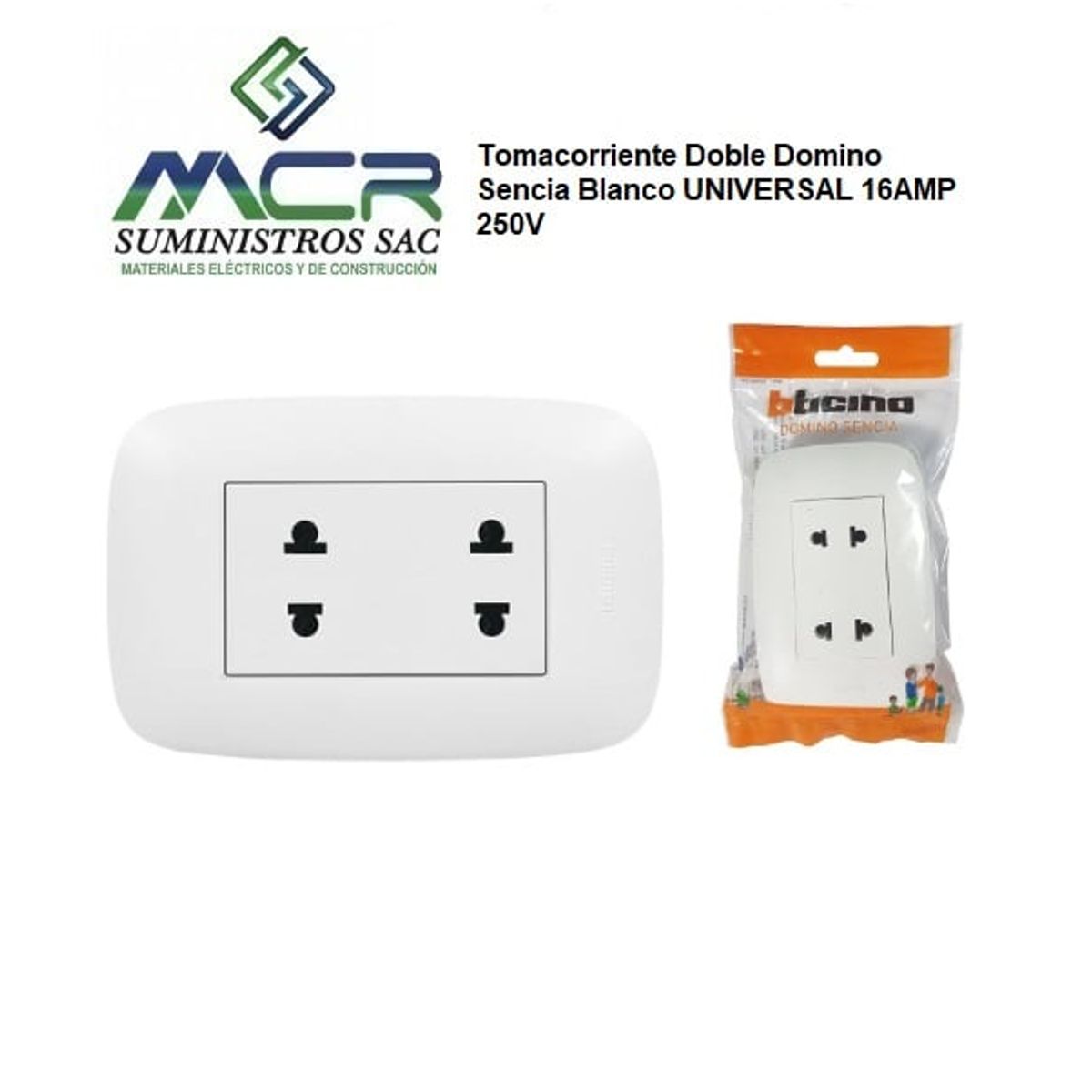 GENERICO - Tomacorriente Doble Domino Sencia Blanco UNIVERSAL 16AMP 250V X 2UND