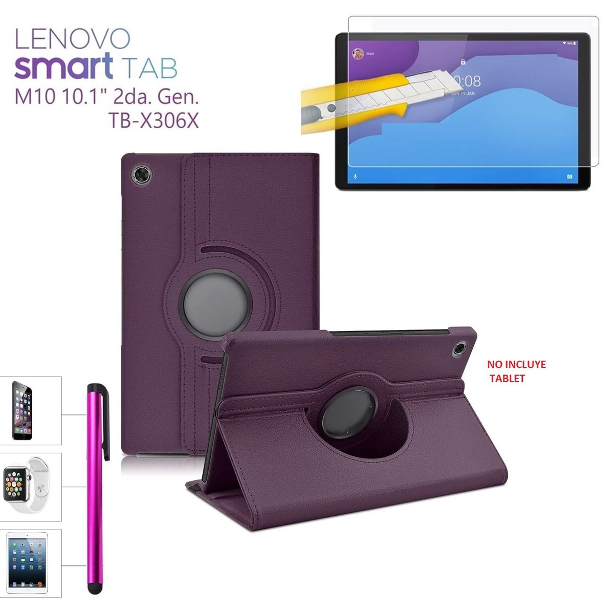 GENERICO - Funda + Mica + Lapiz para Lenovo M10 2da Gen 10.1 4G Lte TB-X306X Case.