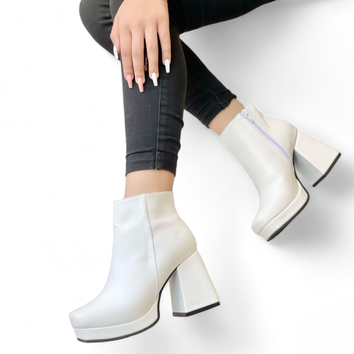 GENERICO - Botin Mujer Elegante Taco 7 1299P-70 Color Hueso