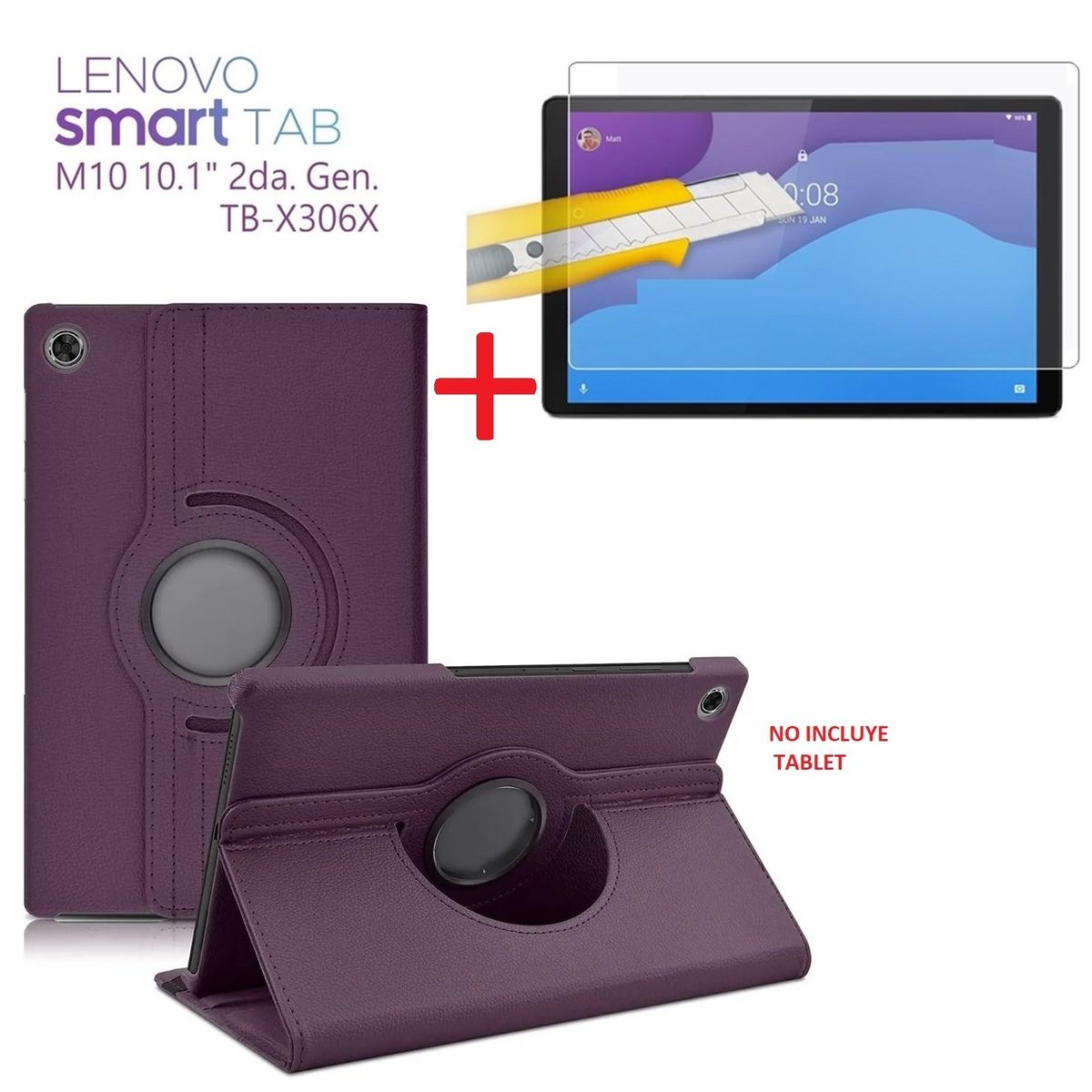 GENERICO - Funda Case + Mica Vidrio para Lenovo M10 2da Gen 10.1 4G Lte TB-X306X.