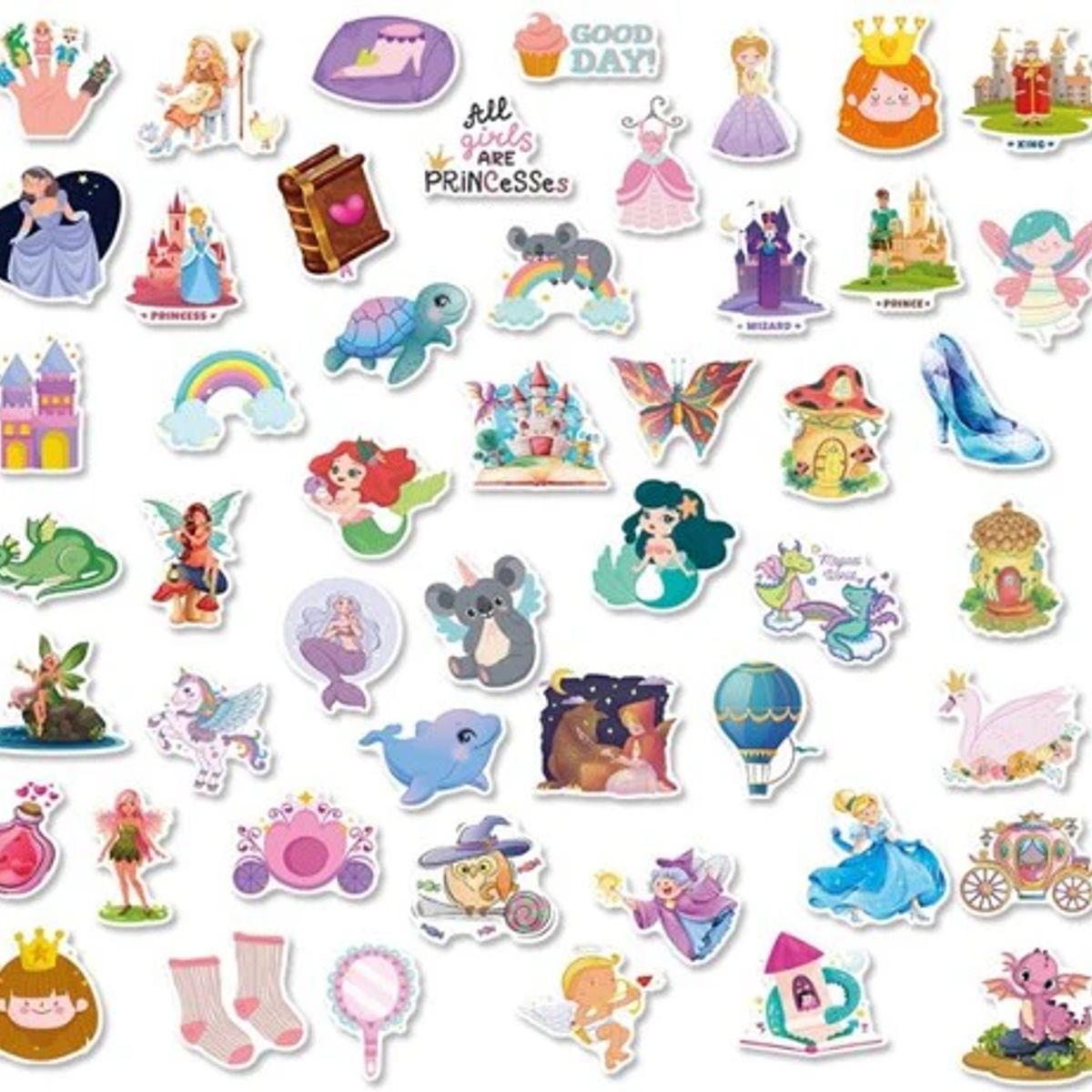 GENERICO - pack 50 stickers impermeables princesas
