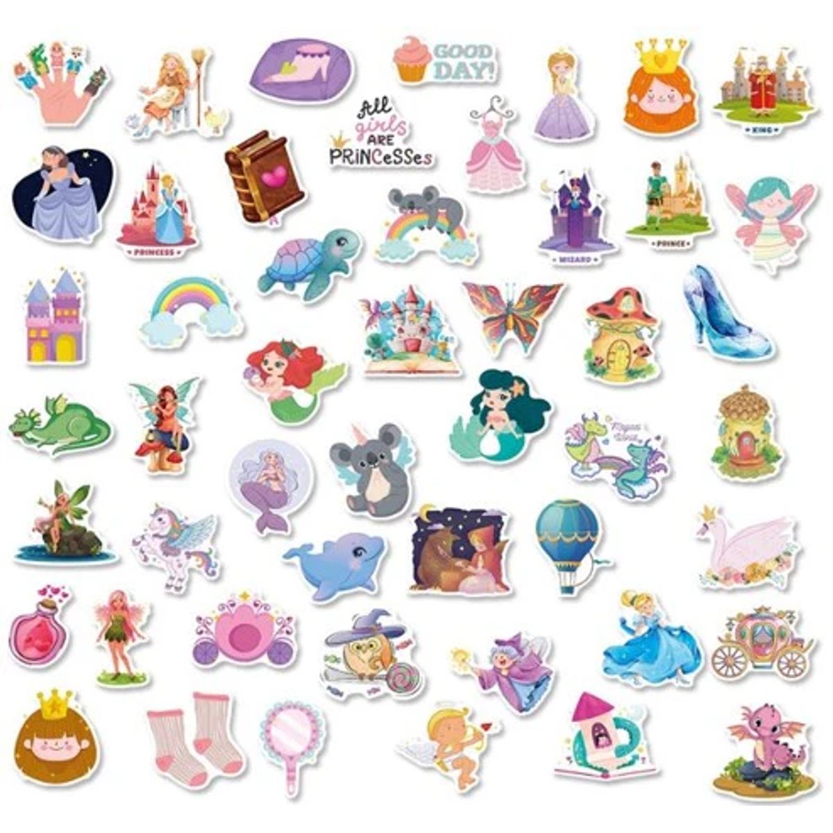GENERICO - pack 50 stickers impermeables princesas
