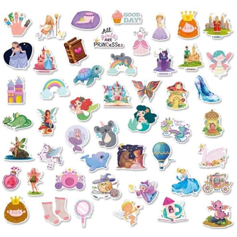 GENERICO - pack 50 stickers impermeables princesas