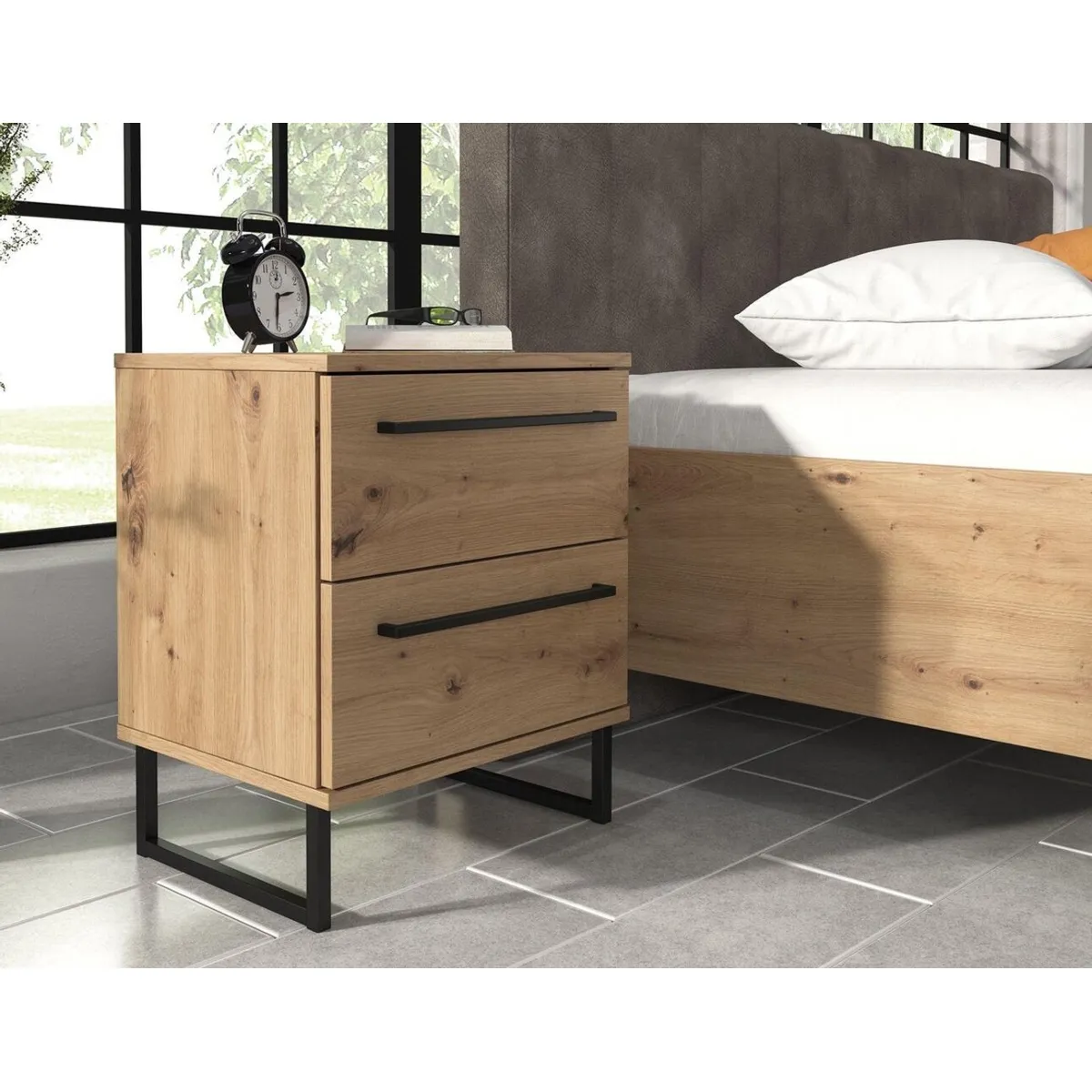 TU MESITA - Velador Moderno Sigma color Duna 2 cajones TU MESITA