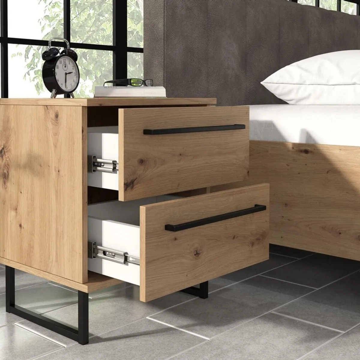 TU MESITA - Velador Moderno Sigma color Duna 2 cajones TU MESITA