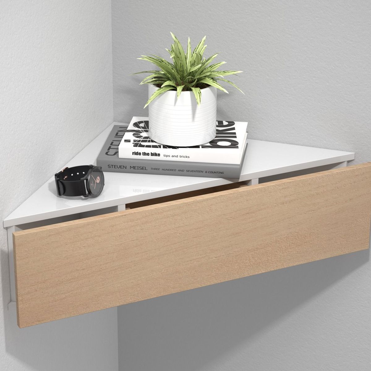 TU MESITA - Velador Esquinero Flotante Sandy color BlancoDuna 1 cajón TU MESITA