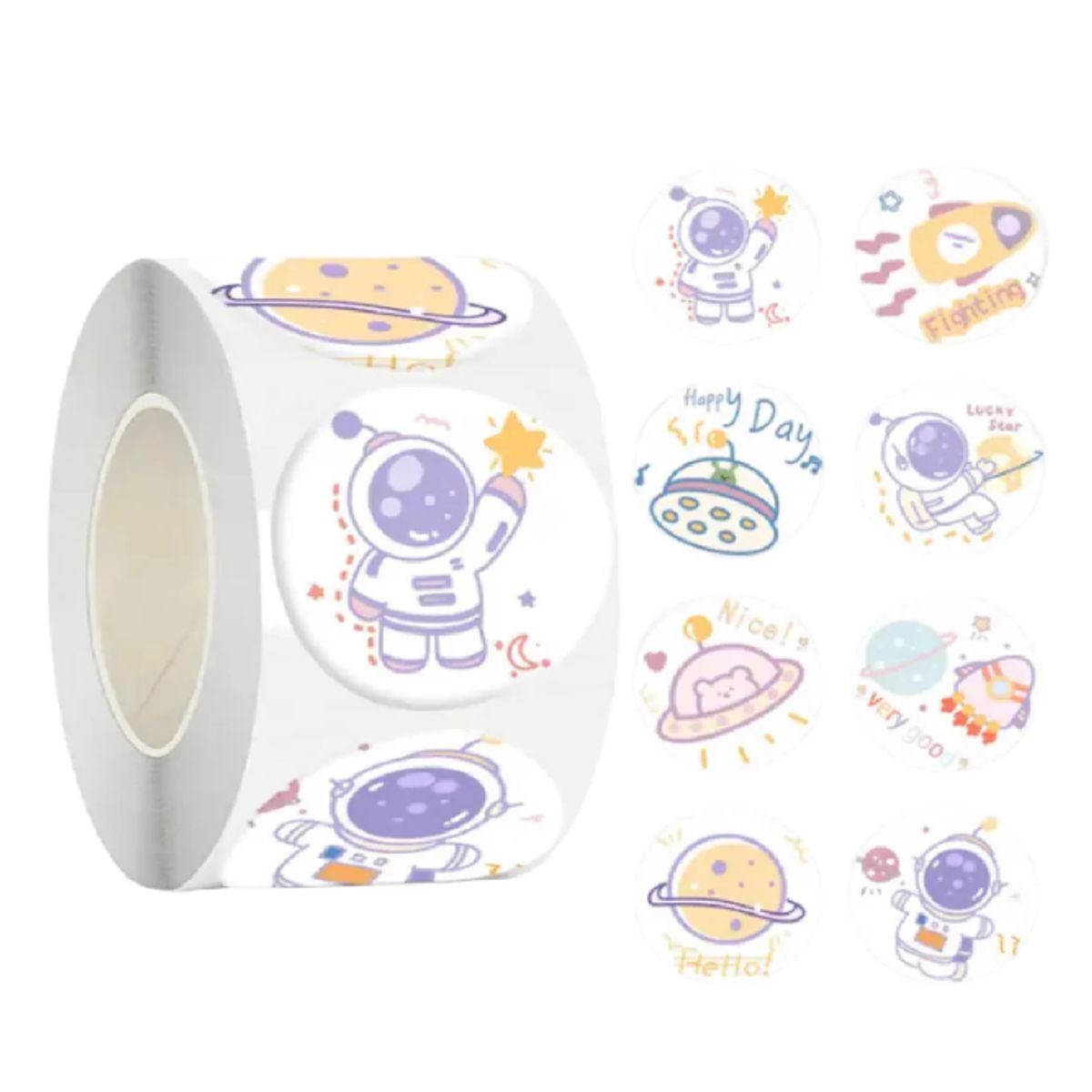 GENERICO - 100 stickers en rollo planetas Modelo 2