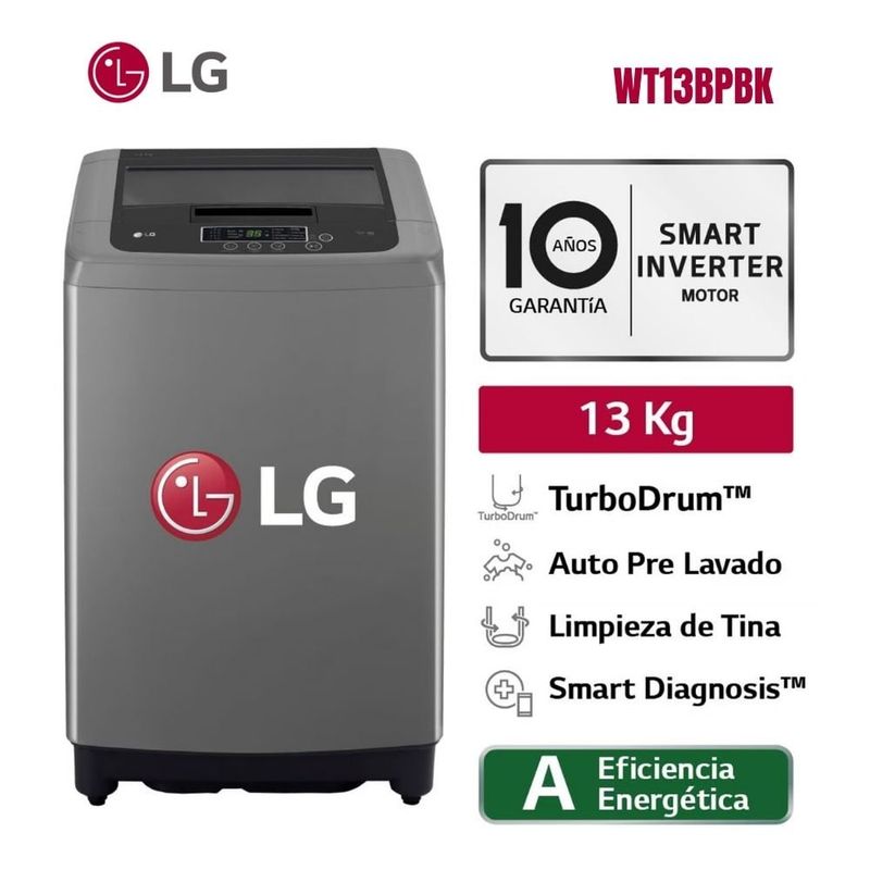 LG - Lavadora LG WT13BPBK 13kg Smart Motion Carga Superior - Negro Claro