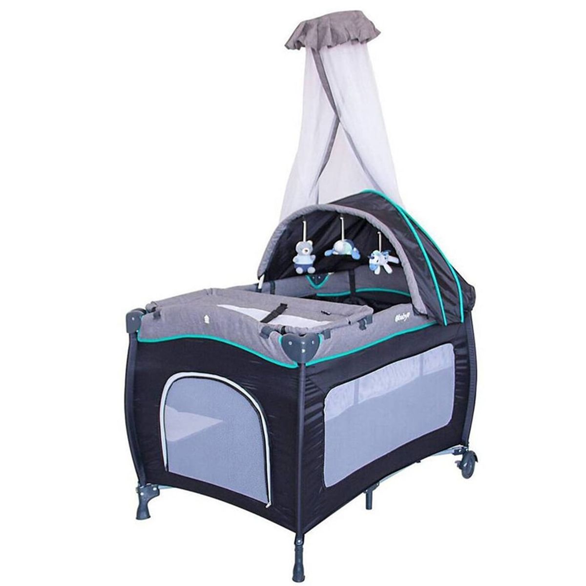 EBABY - Cuna Corral Mecedora SALLY 716 + Tina Plegable Celeste