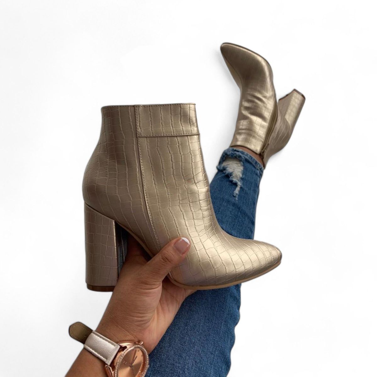 GENERICO - Botin Mujer Elegante Larbado1299P-68 Color Dorado