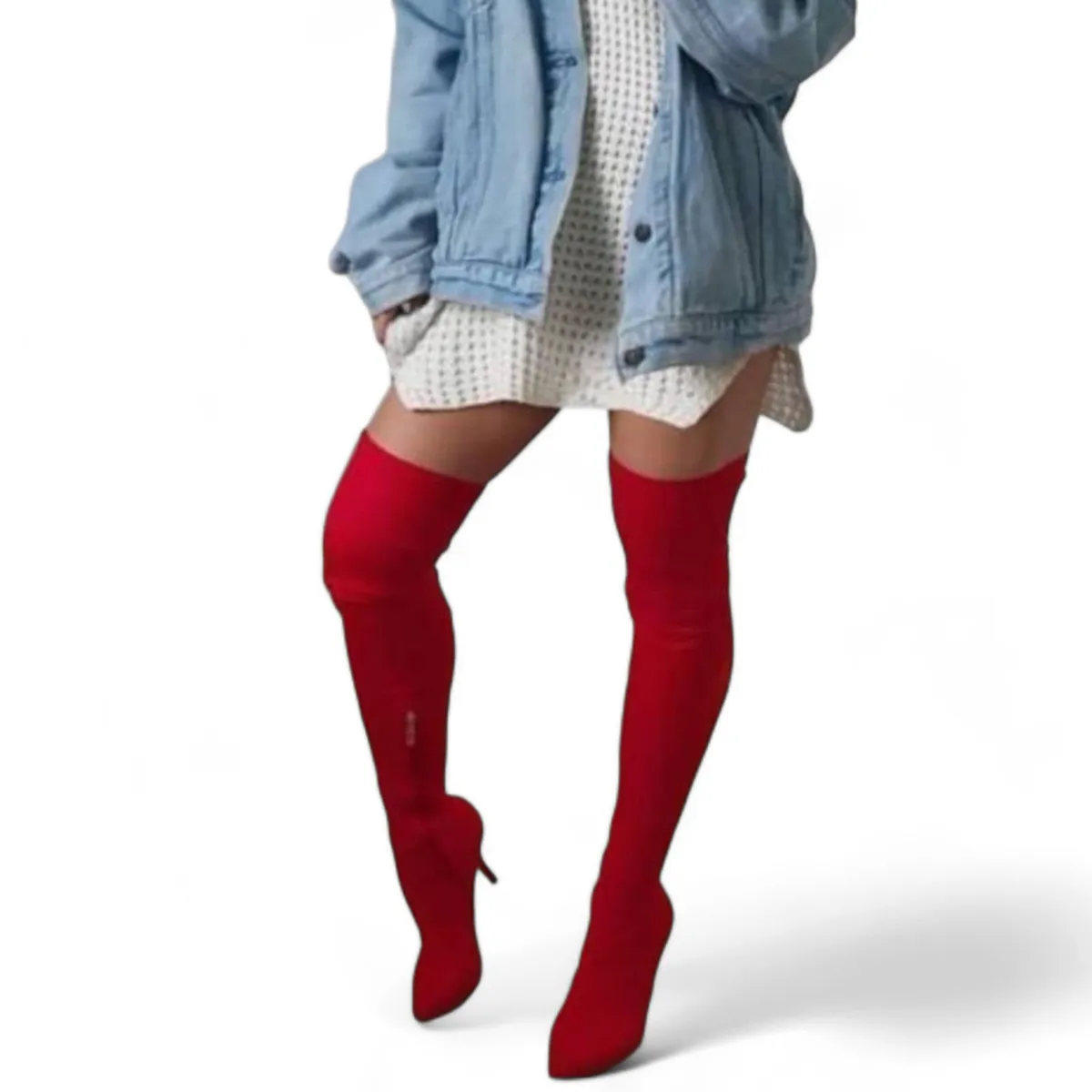 GENERICO - Botin Mujer Stretch Sueder Aguja 71299P-75 Color Rojo