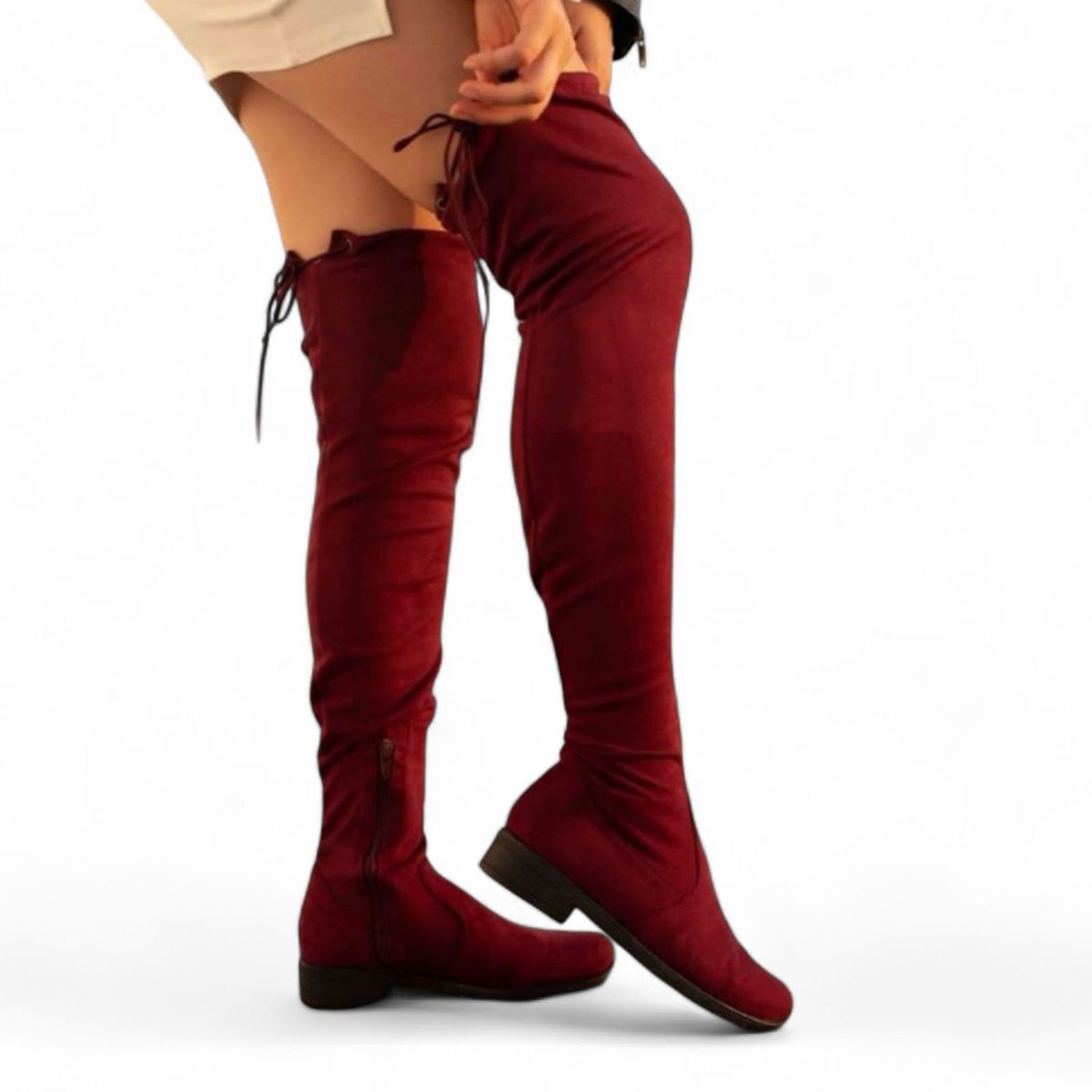 GENERICO - Botin Mujer Casual Gamuza Taco 2 1299P-73 Color Guinda