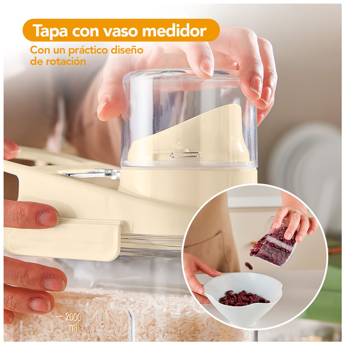 KELLER - Frasco Contenedor Hermético de Alimentos 2000 ML Crema CH4