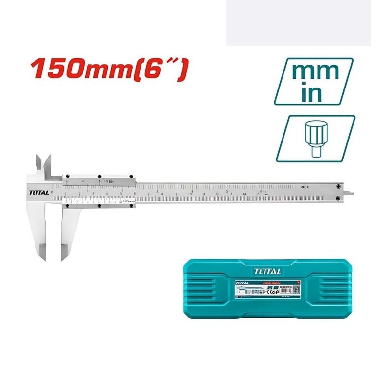 TOTAL TOOLS - Calibrador Vernier 150mm 6 pulg Acero al carbón con Estuche Total