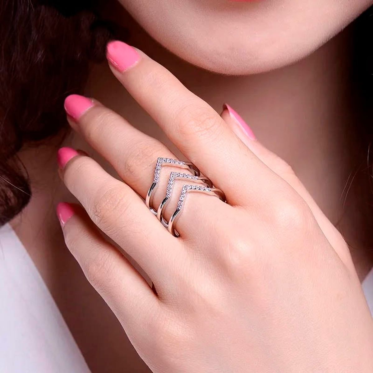 LA TIENDA 88 JOYAS Y ACCESORIOS - La Tienda 88 - Anillo Mujer Deluxe Ajustable Bañado Oro 18k - Blanco