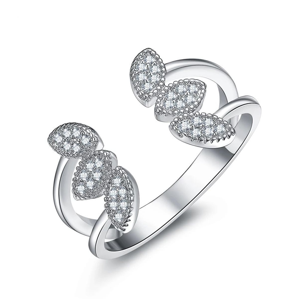 LA TIENDA 88 JOYAS Y ACCESORIOS - La Tienda 88 - Anillo Mujer Hojas Ajustable Bañado en Oro 18k - Blanco