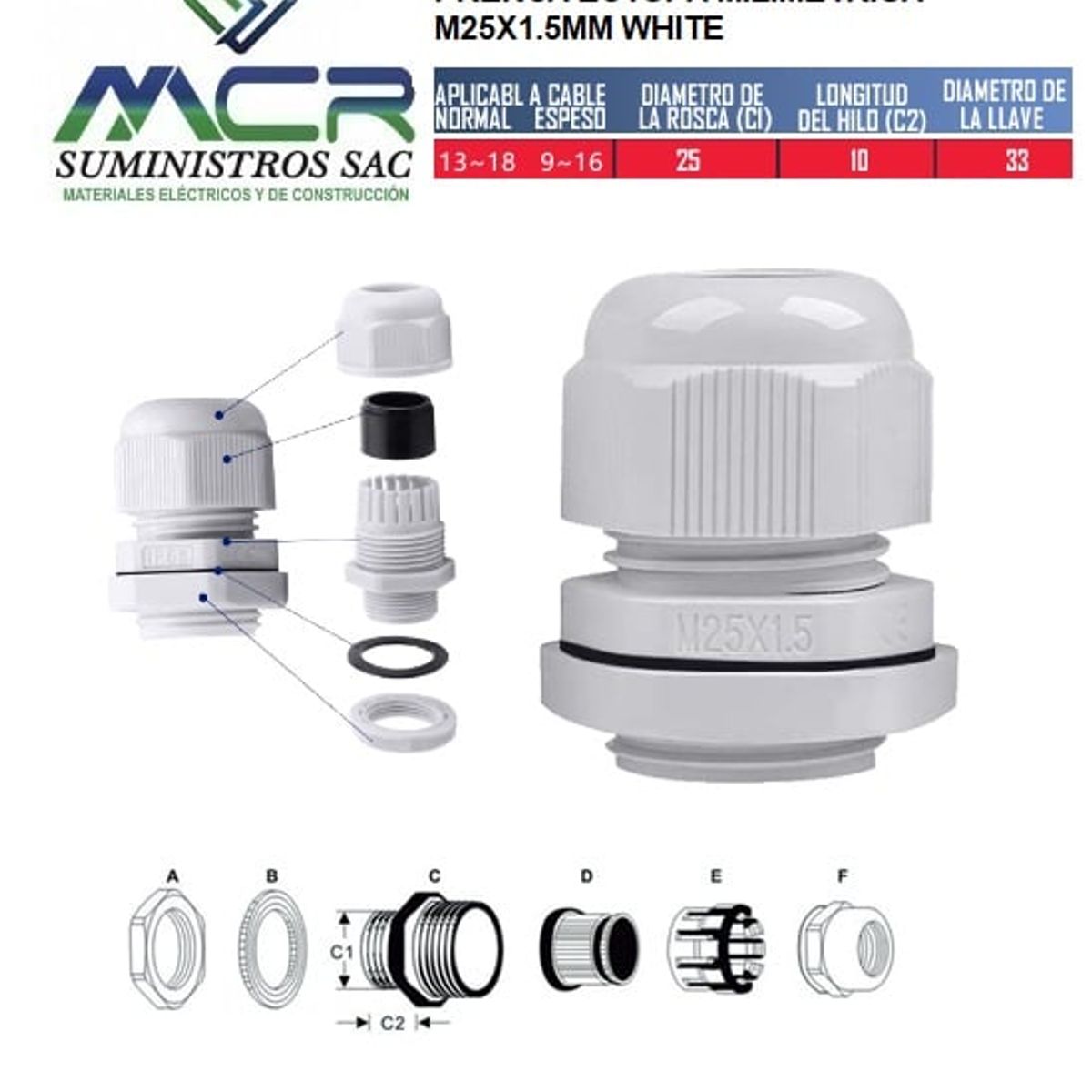 GENERICO - PRENSA ESTOPA MILIMETRICA M25X15MM WHITE