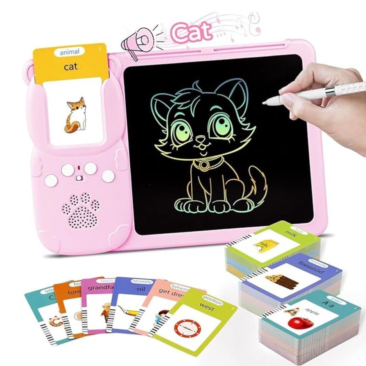 GENERICO - Tarjetas Didácticas Parlantes Con Pizarra Mágica LCD Rosado