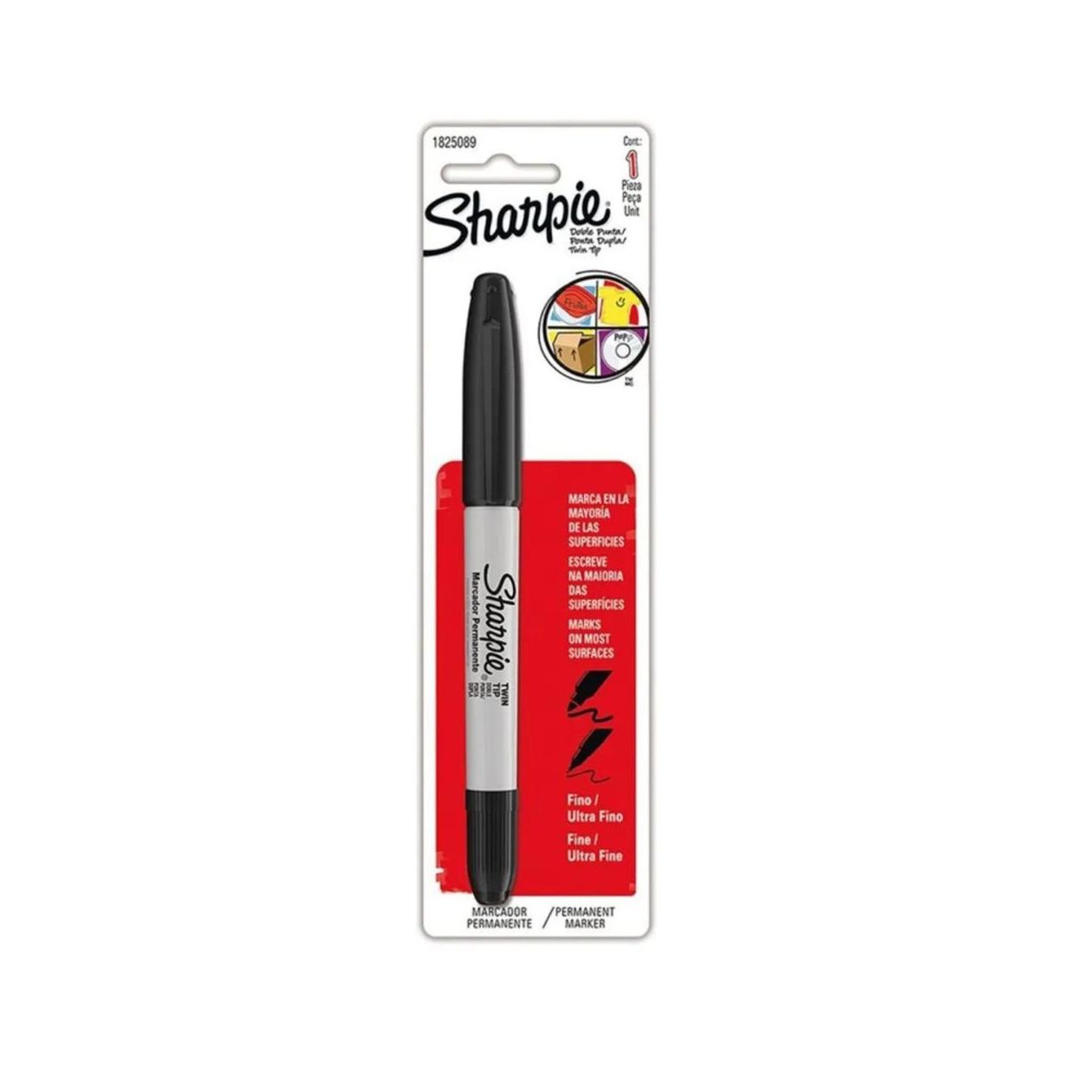 SHARPIE - Marcador Permanente Doble Punta Negro X1