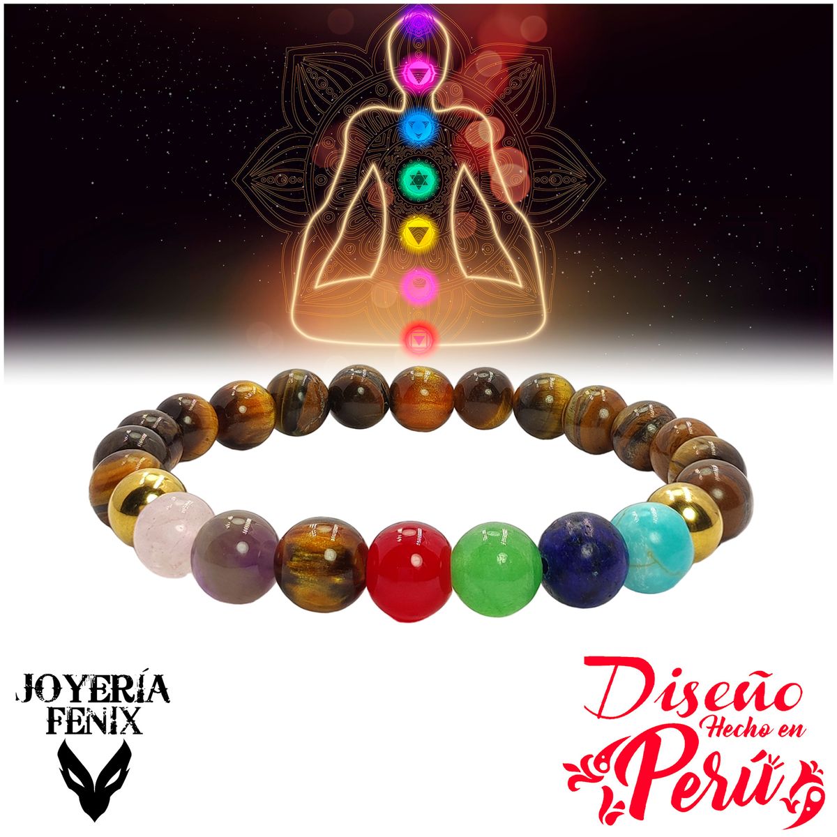 JOYERIA FENIX - Pulsera 7 Chakras Piedras Naturales - Joyería Fenix